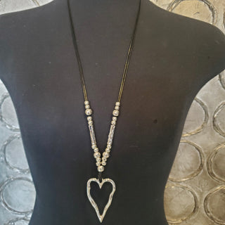Black Rope Necklace with Open Heart