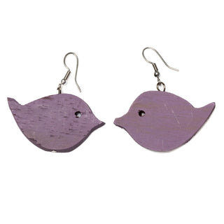Wooden Bird Earring - Purple