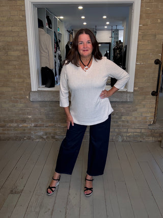 Ribbed Knit V Neck Sweater