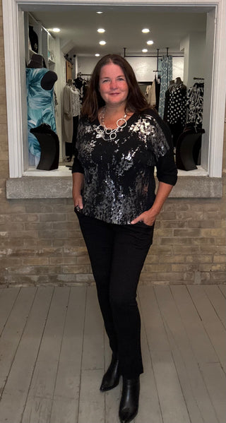 Metallic Abstract Knit Top