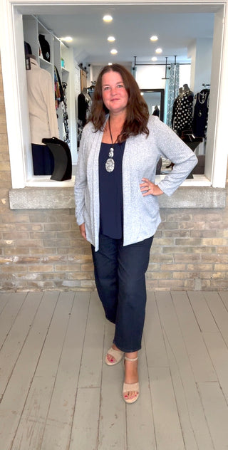 Ribbed Knit Cardigan - Grey
