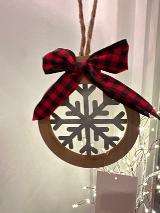 Red and Black Plaid Snowflake Ornament