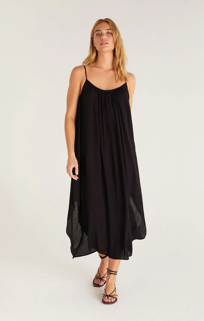 CRINKLE MIDI DRESS - BLACK