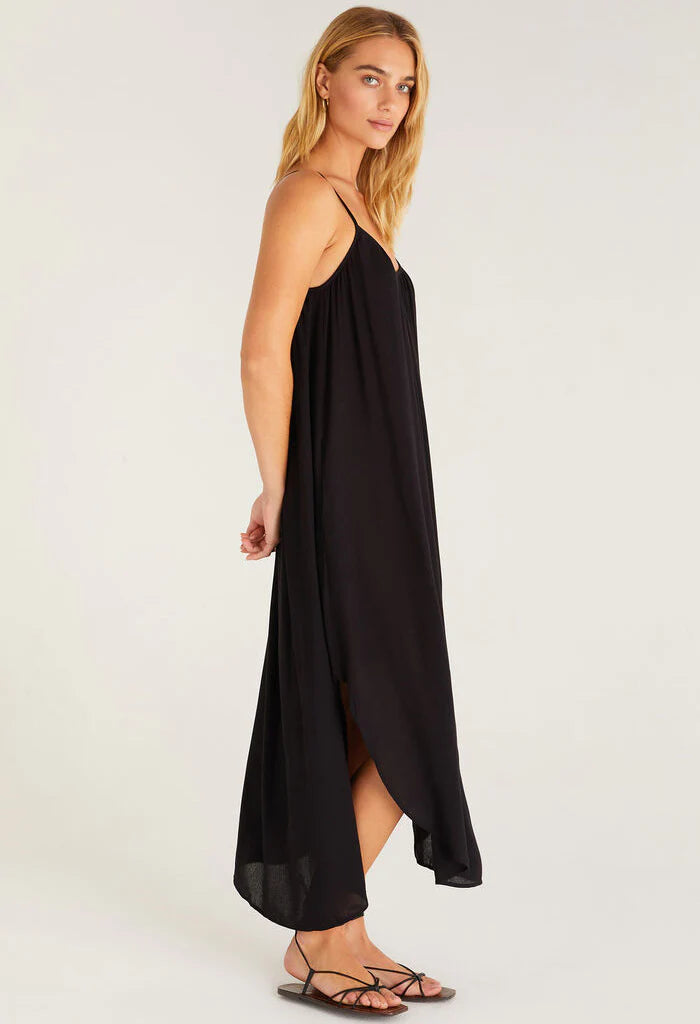 CRINKLE MIDI DRESS - BLACK