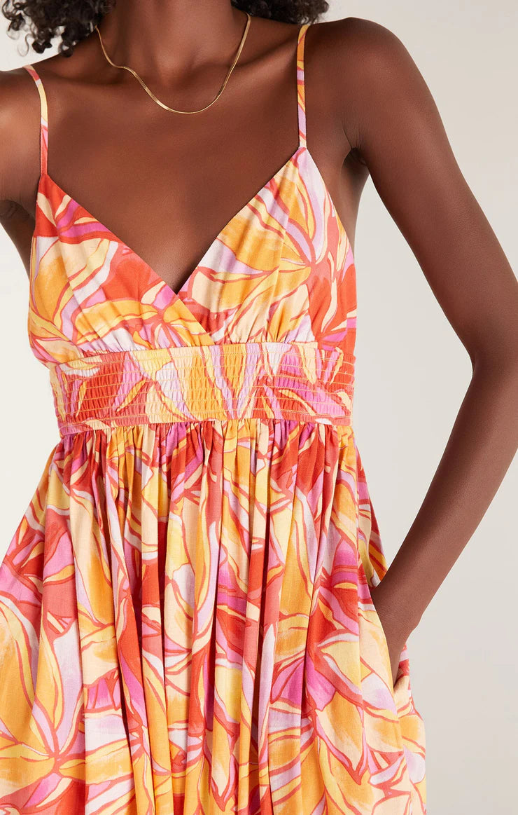 Papaya Glow Linen MIDI Dress