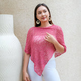 Popcorn Knit Poncho-Pink