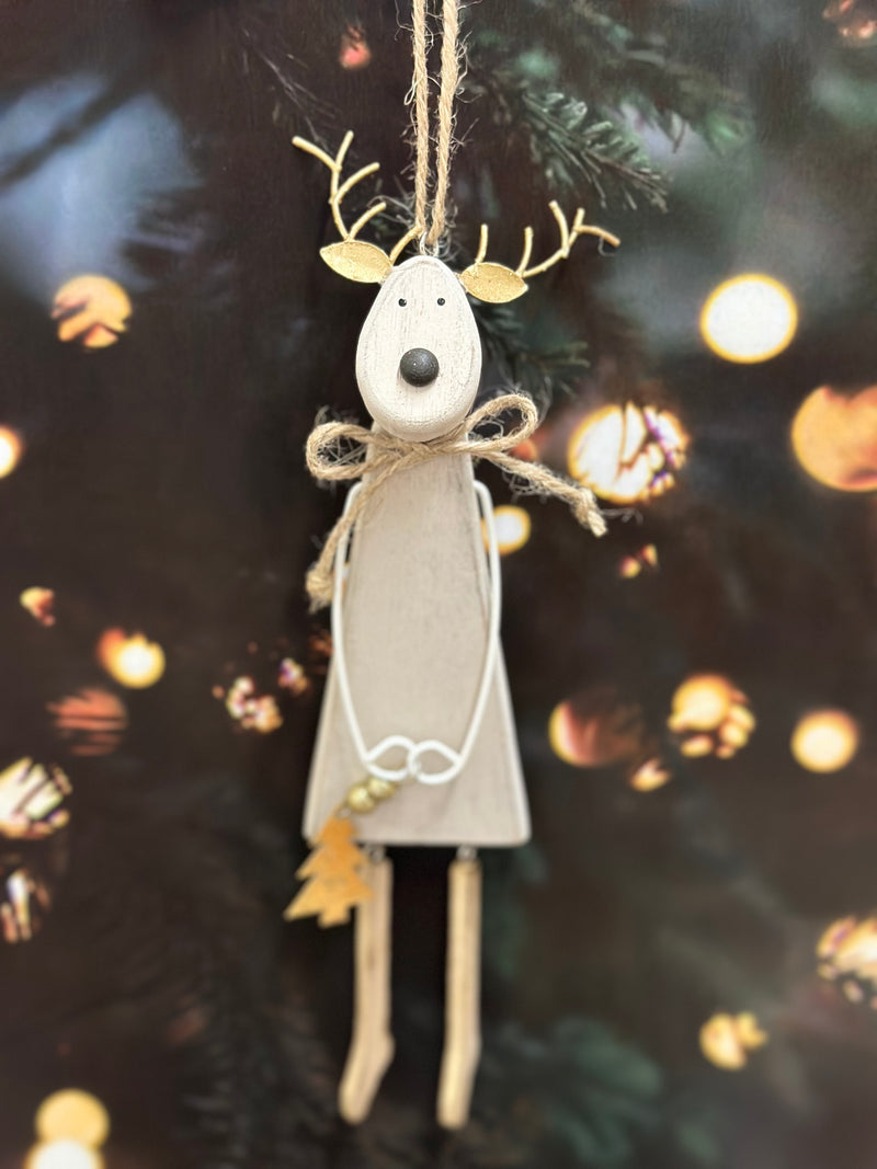 Wooden Reindeer Dangling Ornament