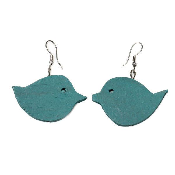 Wooden Bird Earring - Teal
