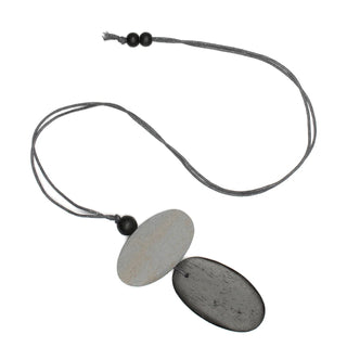 Grey Double Oval Tinted Wood Necklace
