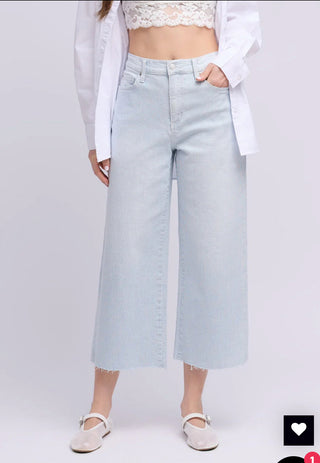 YOGA JEANS LILY WIDE LEG PINSTRIPE CROP FLARE