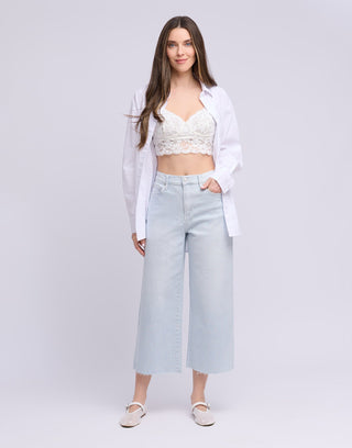 YOGA JEANS LILY WIDE LEG PINSTRIPE CROP FLARE