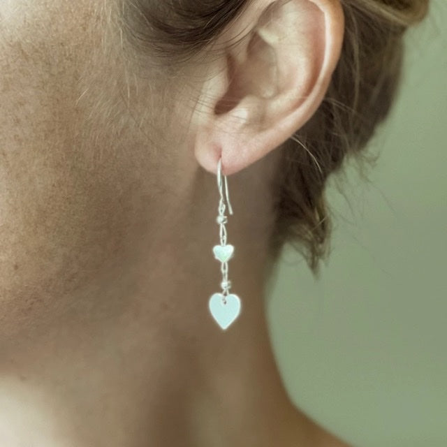 Silver Plate Heart Drop Earrings