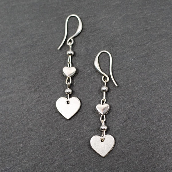 Silver Plate Heart Drop Earrings