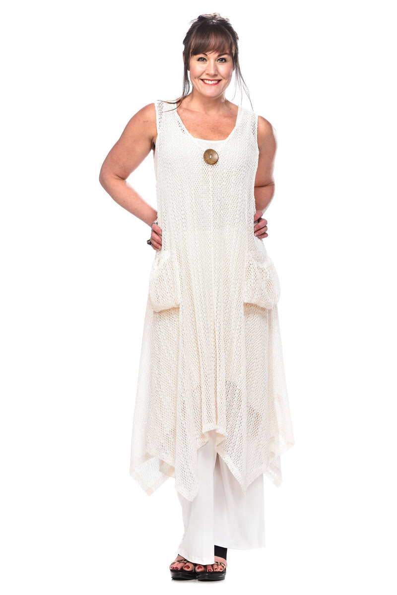 POCKETED MESH COVERUP W/BUTTON