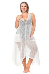 POCKETED MESH COVERUP W/BUTTON
