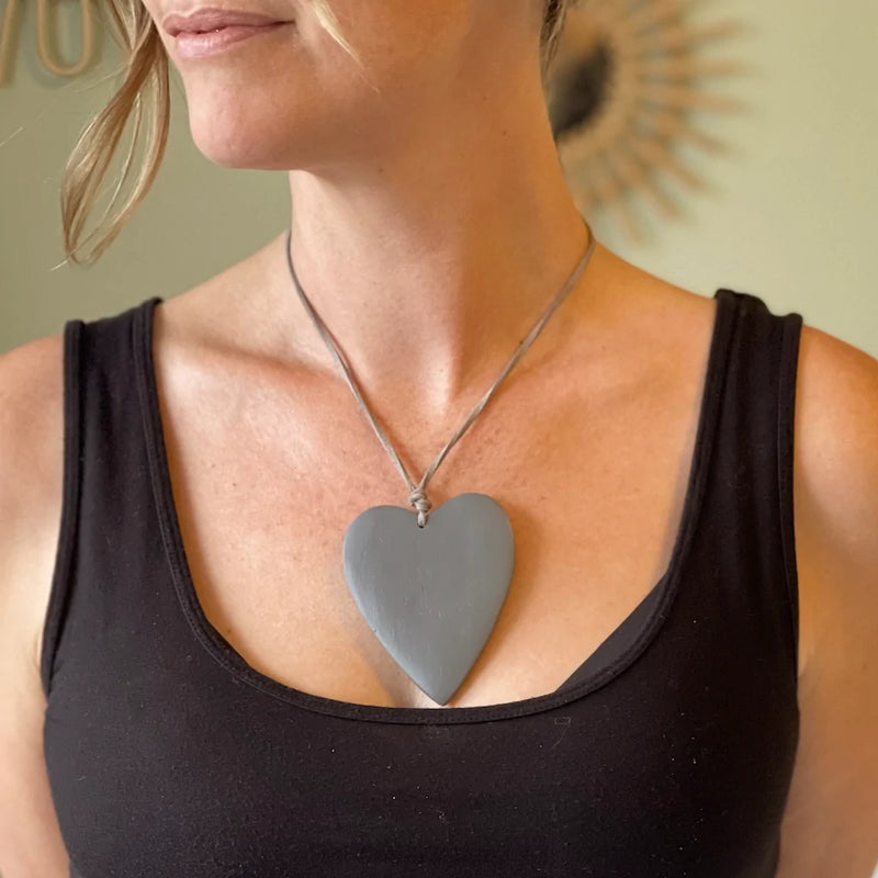 Lightweight Tinted Wood Heart Necklace