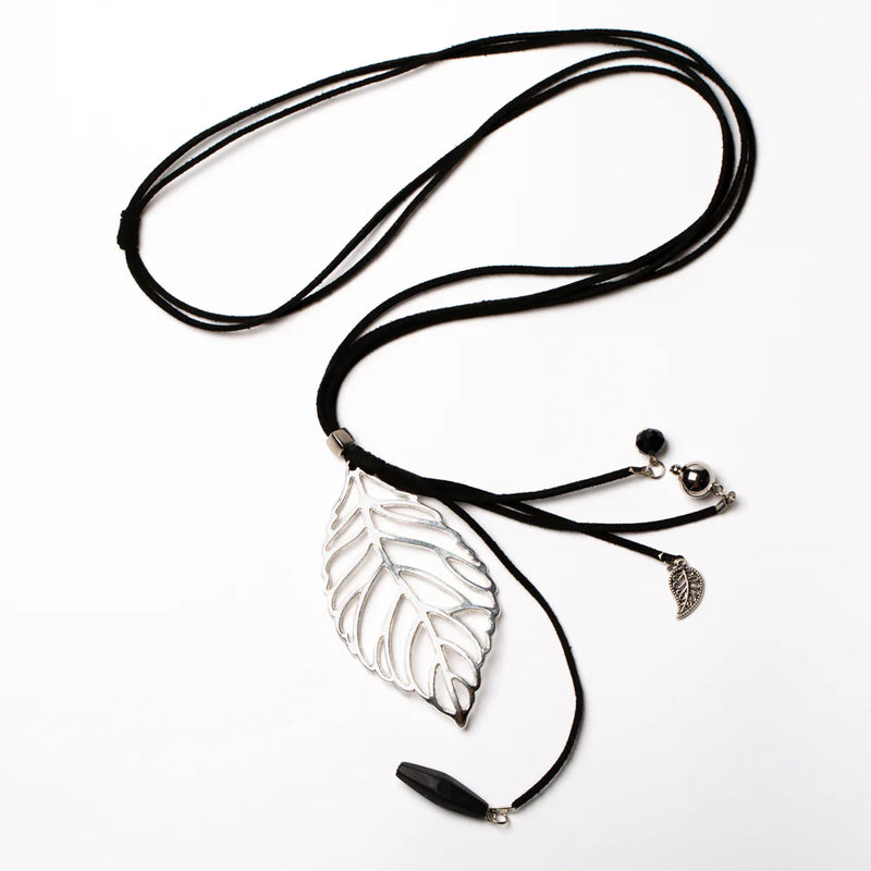 Long Leaf Pendant On Suede With Charms