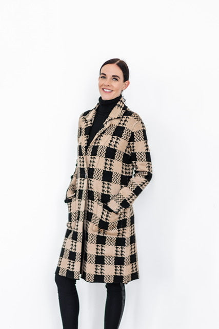 PLAID TWO TONE BUTTON SWEATER COAT