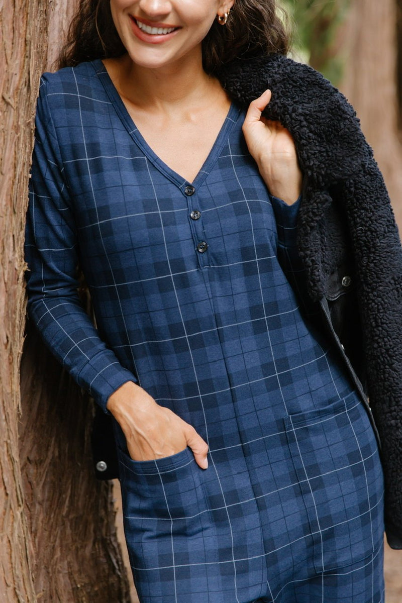 S+T Present Romper in Blue Tartan
