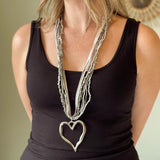 Bead & Suede Necklace With Metal Heart