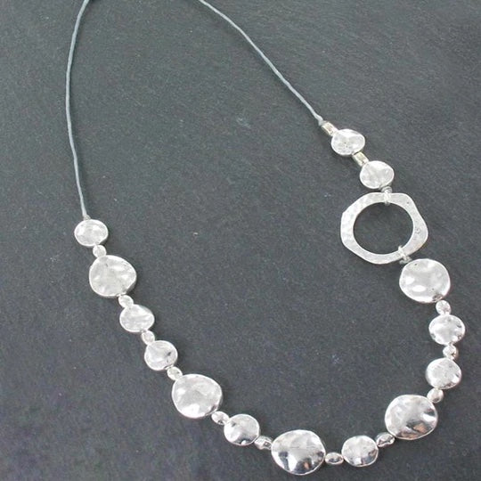 Beaten Disc Necklace In Silver Plate