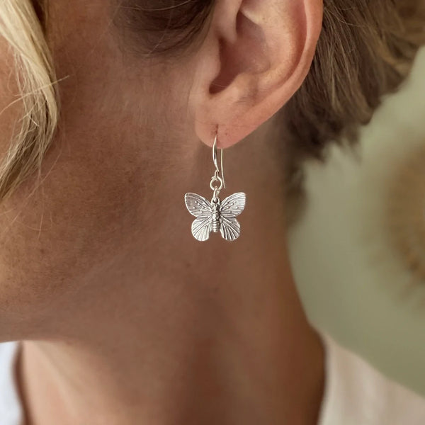 Silver Plate Butterfly Charm Earrings
