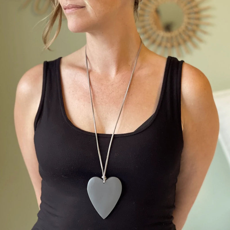 Lightweight Tinted Wood Heart Necklace