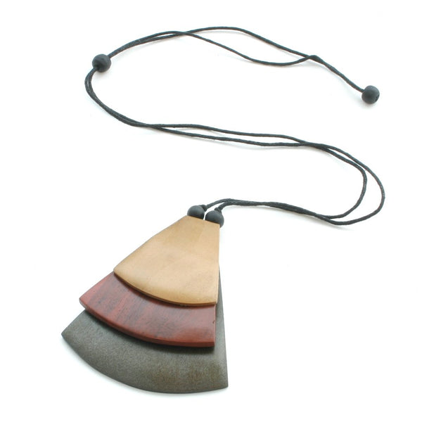 Overlapping Fan Pendant Necklace - Maroon