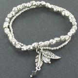 Double Strand Bracelet With Leaf Charms In Silver Plate