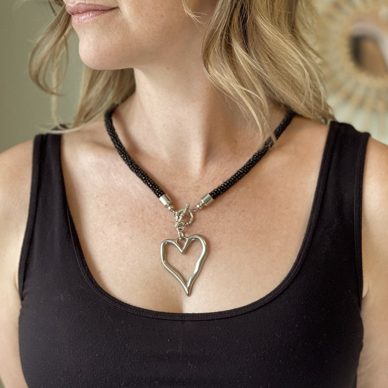Short Beaded Open Heart Necklace