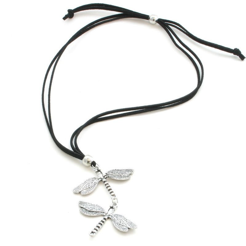 Double Dragonfly Necklace On Suede