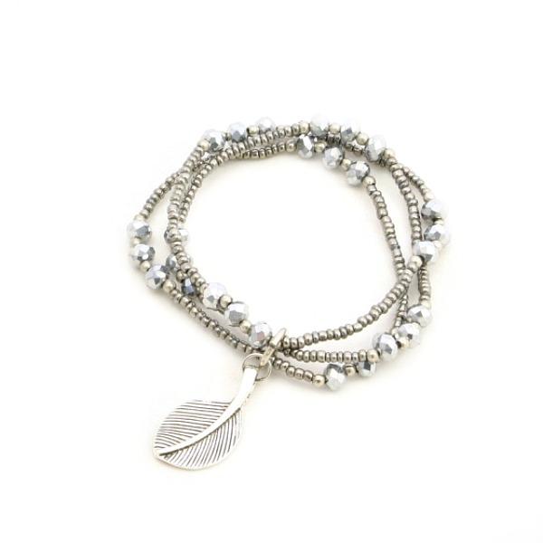 Triple Strand Crystal Bracelet With Leaf Charm
