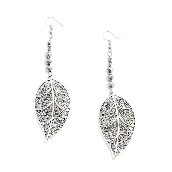 Large Leaf Earrings with Crystal
