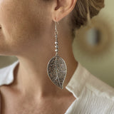 Large Leaf Earrings with Crystal