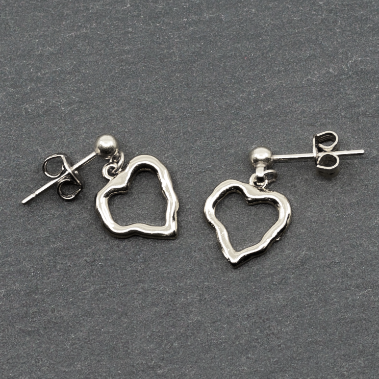 Open Heart Silver Plate Drop Earrings